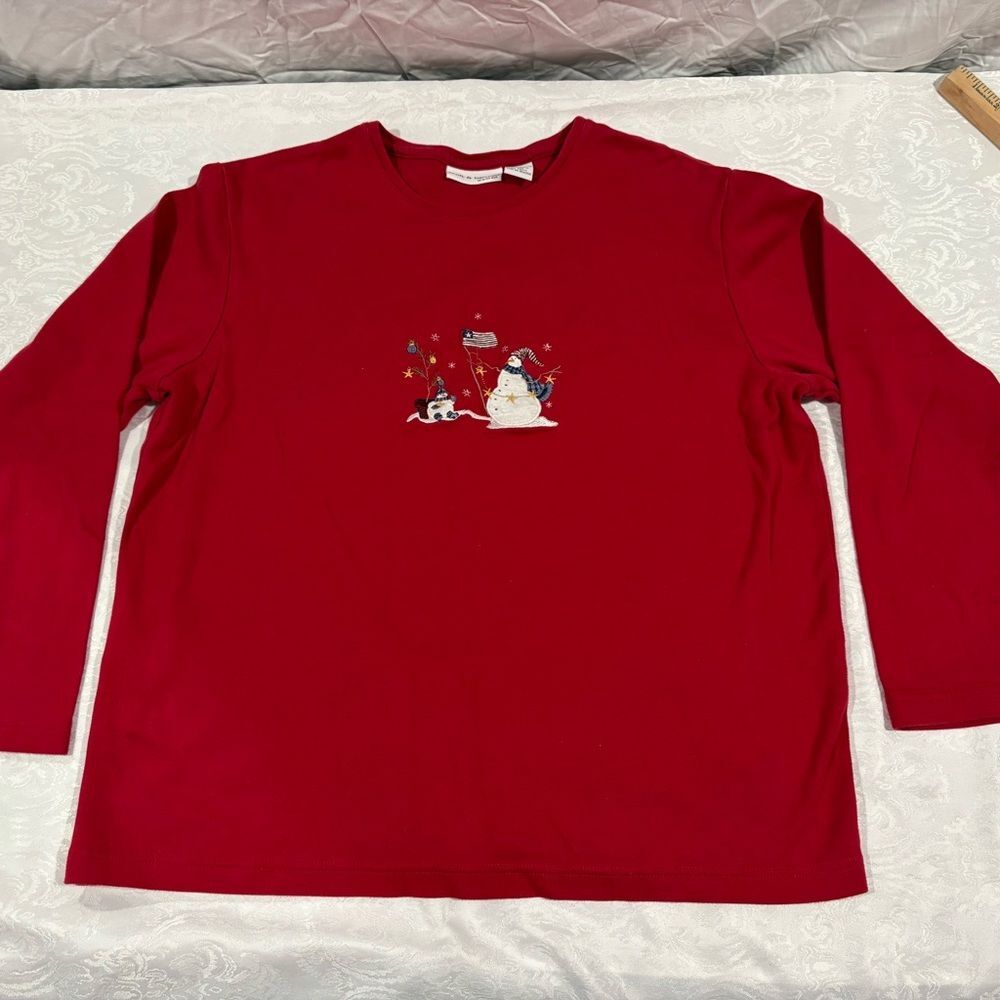 Croft & Barrow womans Red Long Sleeve holiday snowman shirt size 1x